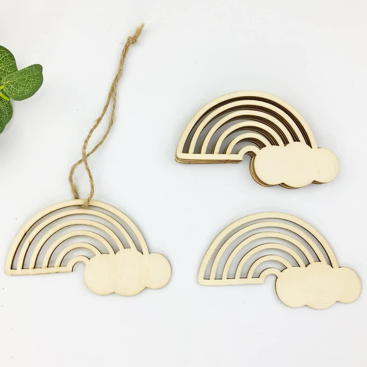Haoser 24 Pieces Rainbow Wood DIY Crafts Unfinished Wooden Cutouts |Unfinished Wood Cutouts for Crafts, Rainbow Clouds (3.9 x 2.4 in, 24 Pieces) - Haoser