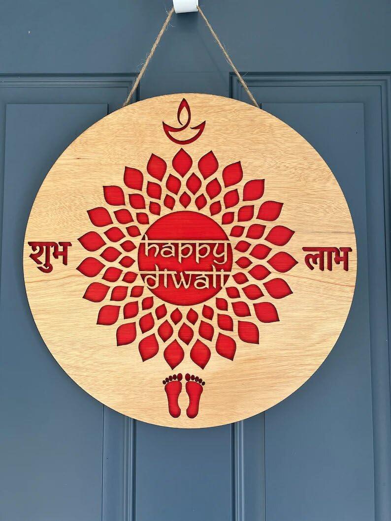 Haoser Diwali Decoration Wreath - Happy Diwali Door Hanger | Dipawali Decoration | Front Door Diwali Sign | Diwali Welcome Sign | Dipawali Decor - Haoser