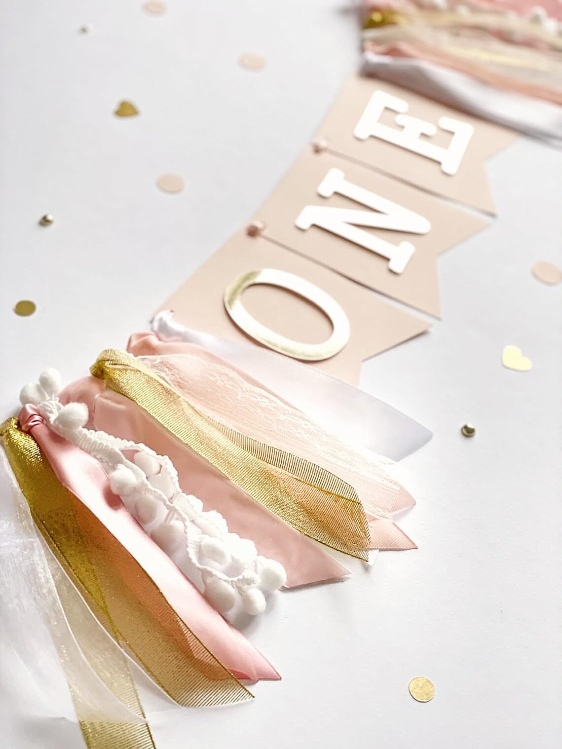 Chair Banner for Girl 1st Birthday – Blush Pink & Gold "ONE" Banner for Baby Girl First Birthday Decorations