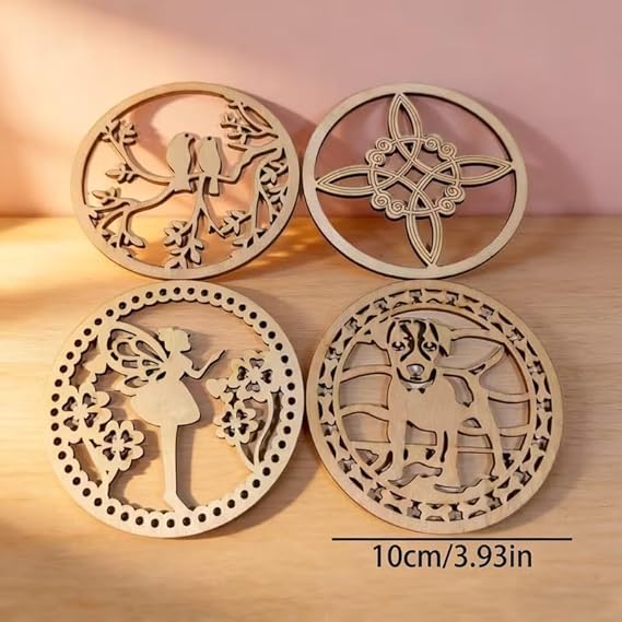 Pack of 4 Wooden Round MDF Craft Cutouts | Decorative Hanging Ornaments for DIY Painting, Home Decor, Scrapbooking & Art Craft, Unfinished Ornamaents for Decorations - 3.93 Inch