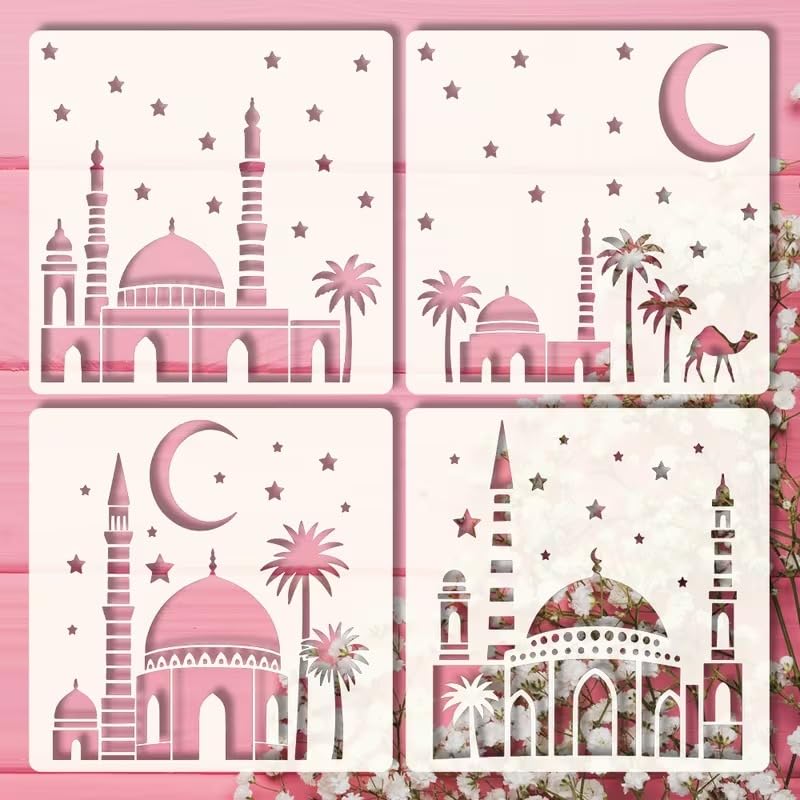 Islamic Stencil Templates | Mosque & Middle Eastern Pattern DIY Cutouts | Reusable PET Plastic Stencils for Ramadan Crafts