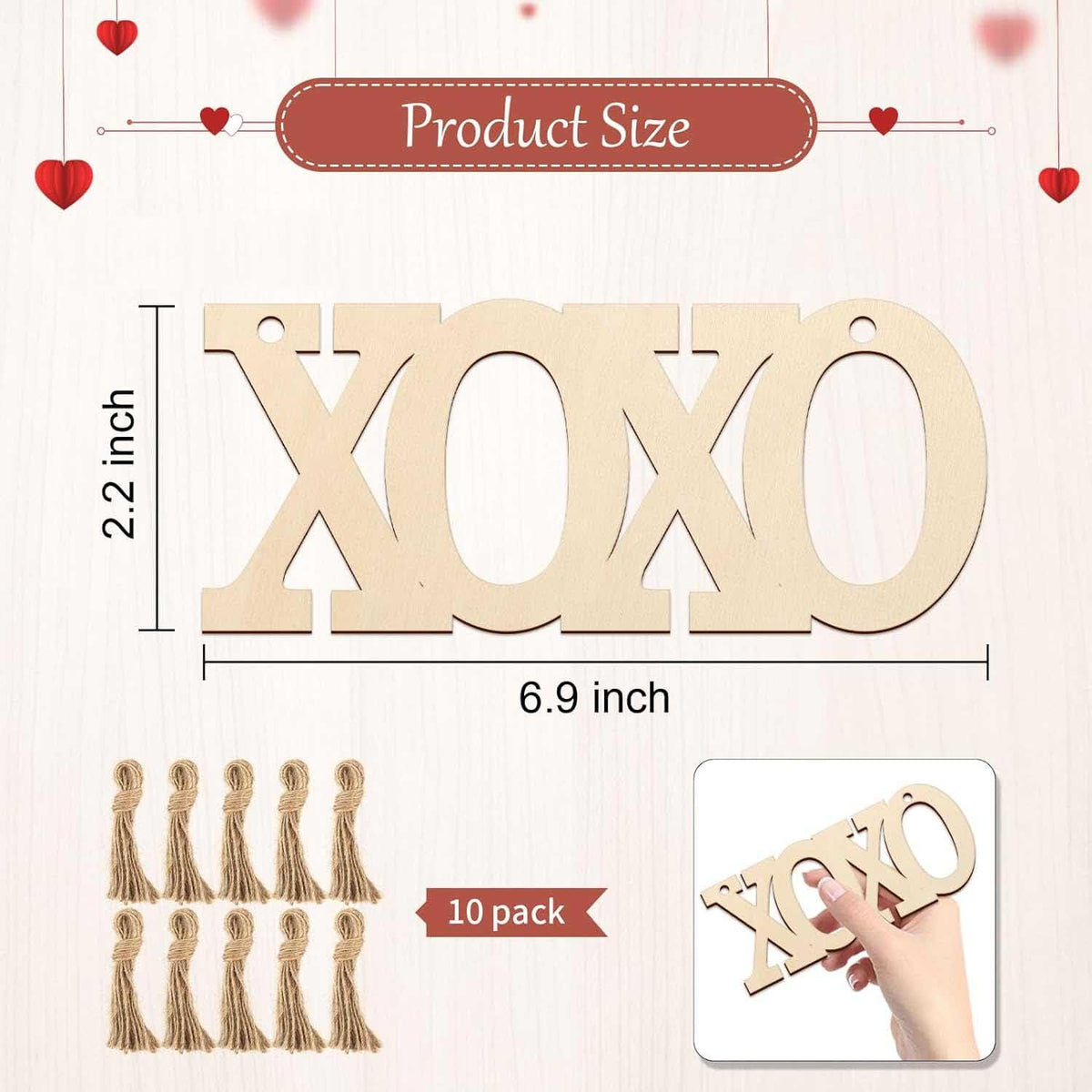 Curious Button 5 Pieces Unfinished Wooden XOXO Style Hanging Ornament for DIY Home Decoration, MDF Cutouts, Perfect Wooden Cutouts for Home Decor, Charming Wooden Hanging Ornaments (2.2x6.9IN) - Haoser