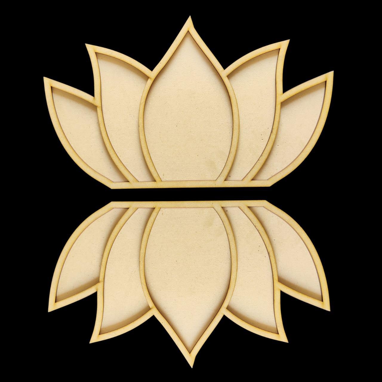 Pack of 2 Wooden Home Decor Lotus Reflection Layered Rangoli | 8 Inch MDF Festive Craft Base | Unfinished Lotus Design for DIY Painting, Diwali, Wedding & Pooja Room Decoration
