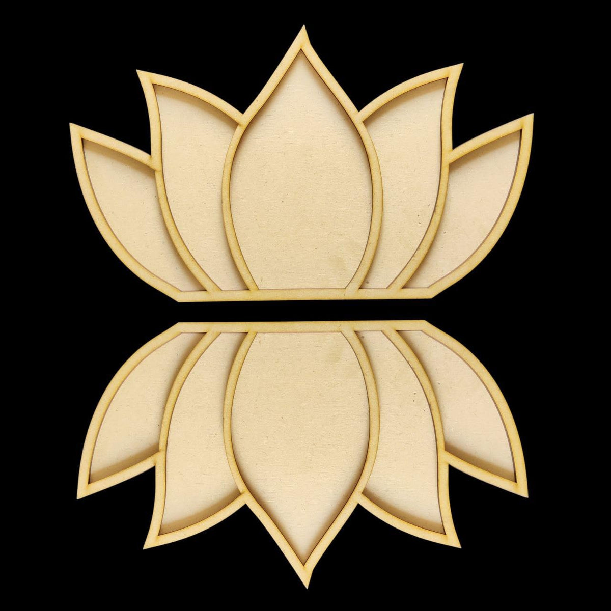 Pack of 2 Wooden Home Decor Lotus Reflection Layered Rangoli | 8 Inch MDF Festive Craft Base | Unfinished Lotus Design for DIY Painting, Diwali, Wedding & Pooja Room Decoration