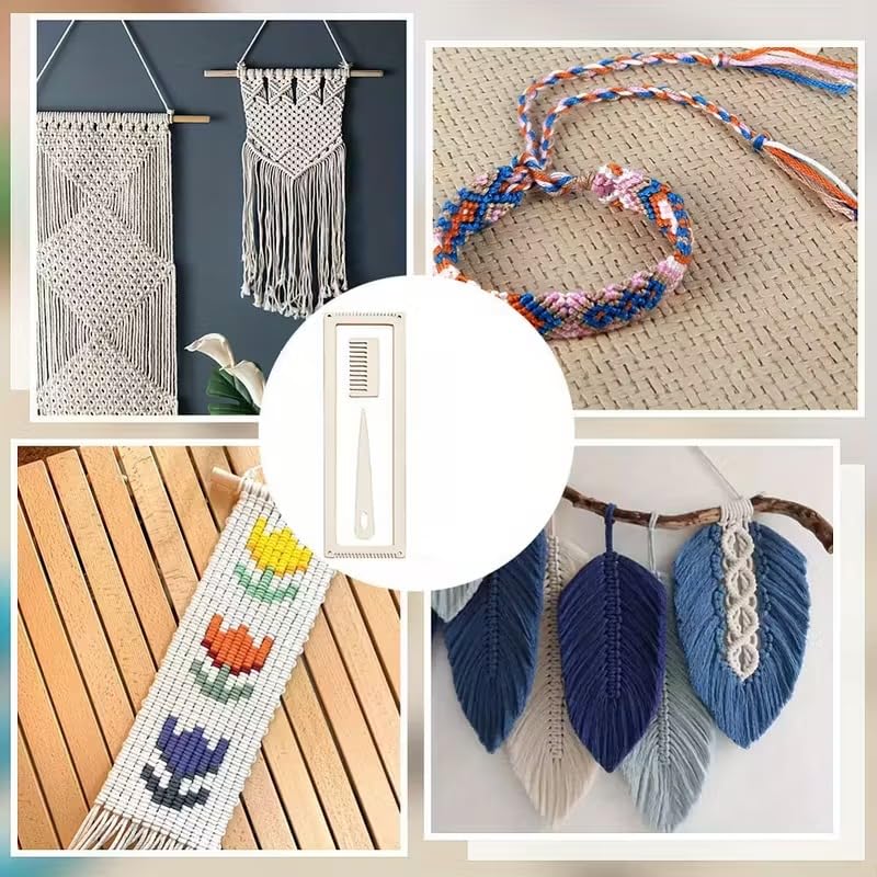 2 Sets Mini Wooden Weaving Loom Kit – Recycled Wood Frame, Light Yellow Tapestry Loom with Comb