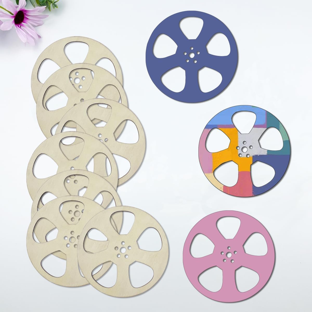 30 Pcs Wooden Film Reel Cutouts for DIY Craft | Unfinished Movie Theme
