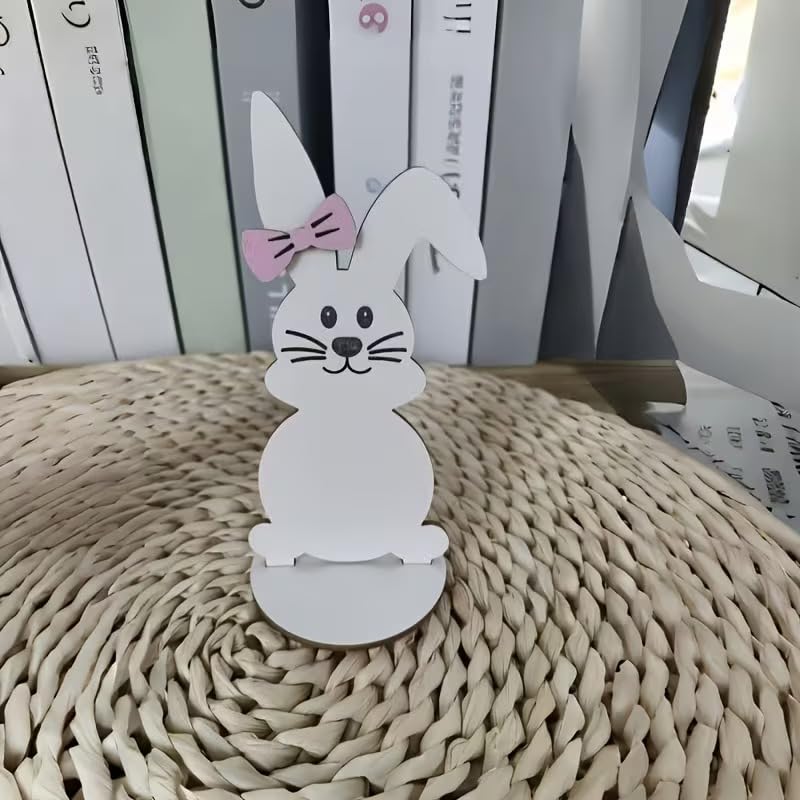 2 Pcs Wood Rabbit Plaque with Belly Writing - Vintage Wood Tabletop