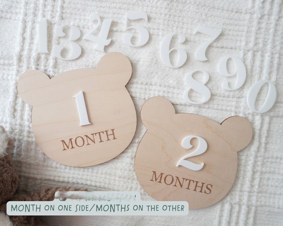 Teddy Bear Monthly Milestone Set, Baby Photo Prop, Wooden Baby Milestone