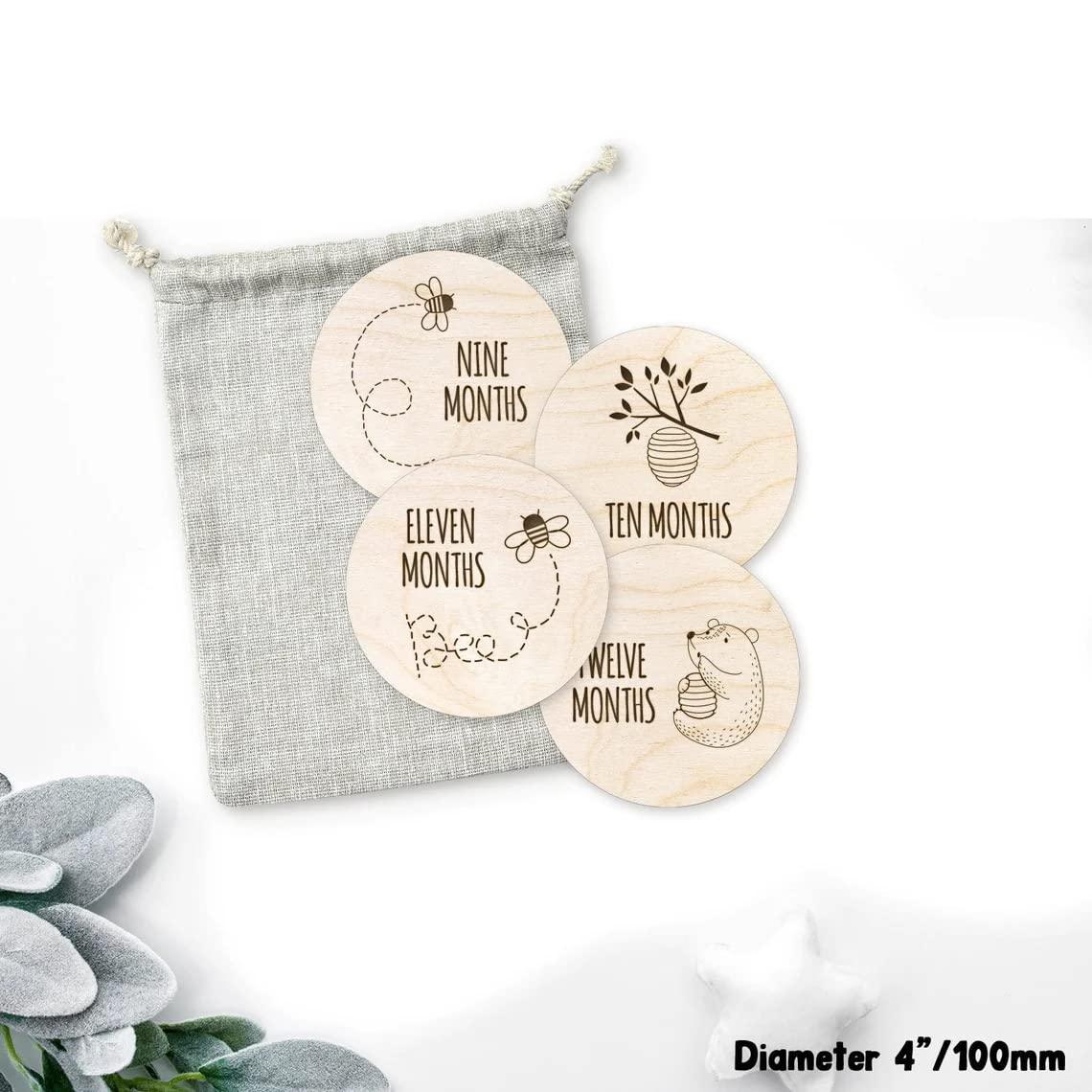 Haoser 12 Pcs/Set Newborn Birth Month Birthday Milestone Wooden Card Baby Kids Photography Props Toy,Baby Shower Gift, Gender Neutral Gift - Haoser