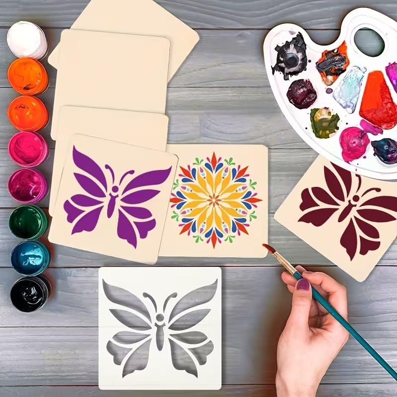 Reusable Butterfly Stencil | Plastic Painting Template | Intricate Honey Gathering Butterfly Design for Wall Painting