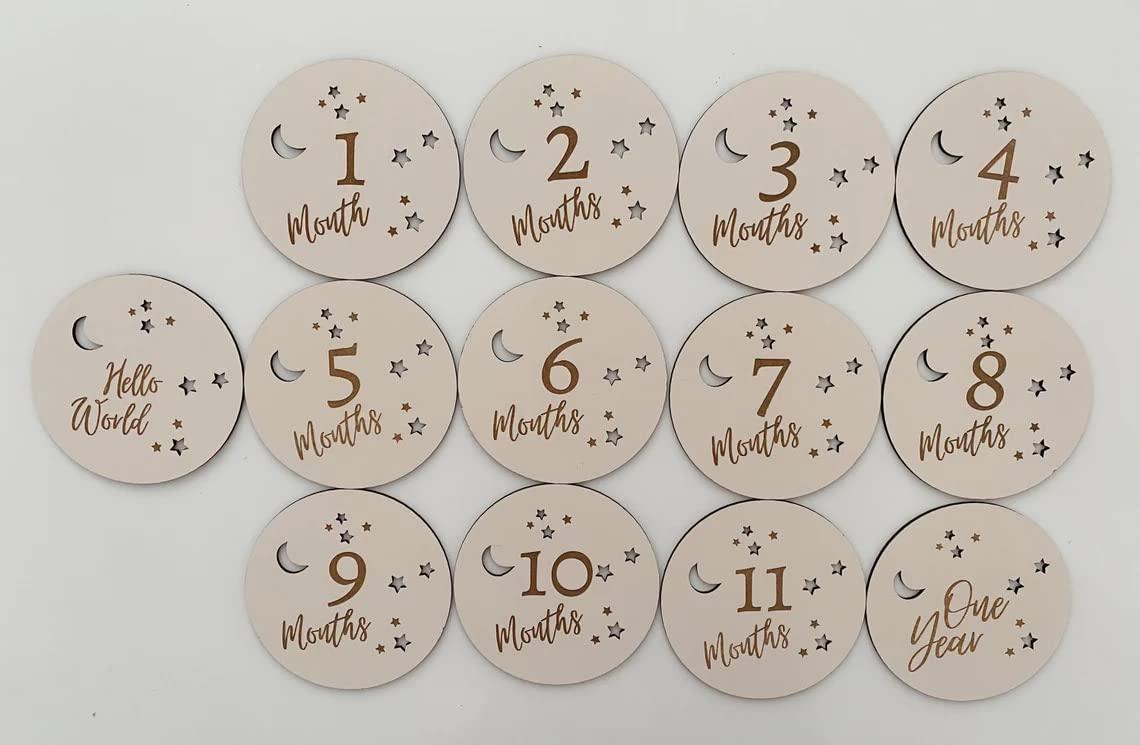 Haoser Baby Milestone Plaque Set | Wooden Baby Milestone Card | Baby Photo Shoot Discs | Baby Monthly Disc | Newborn Gift |Baby Shower Gift, Gender Neutral Gift - Haoser