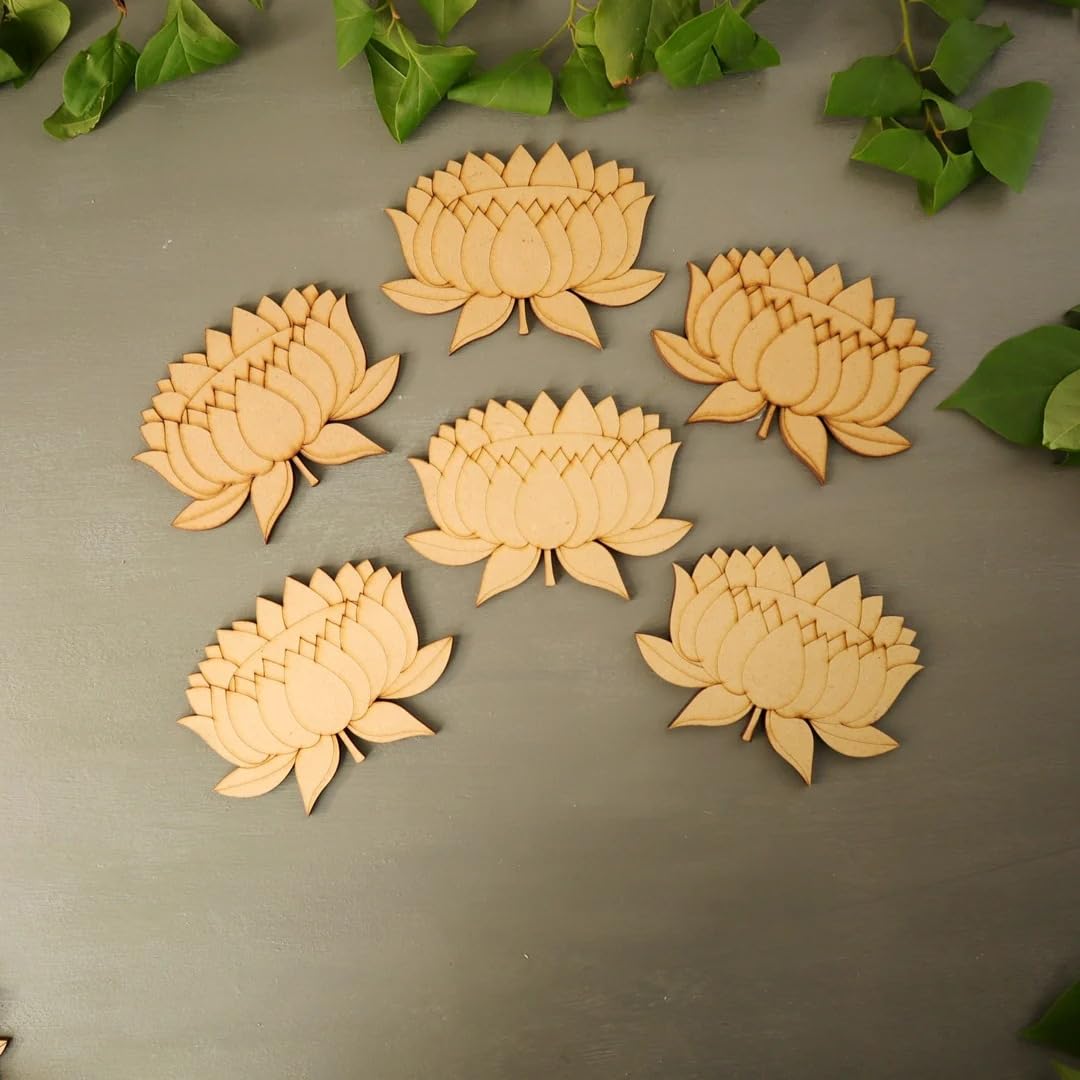 Set of 10 Wooden Rajwadi Lotus Cutout MDF Embellishments for Art & Craft