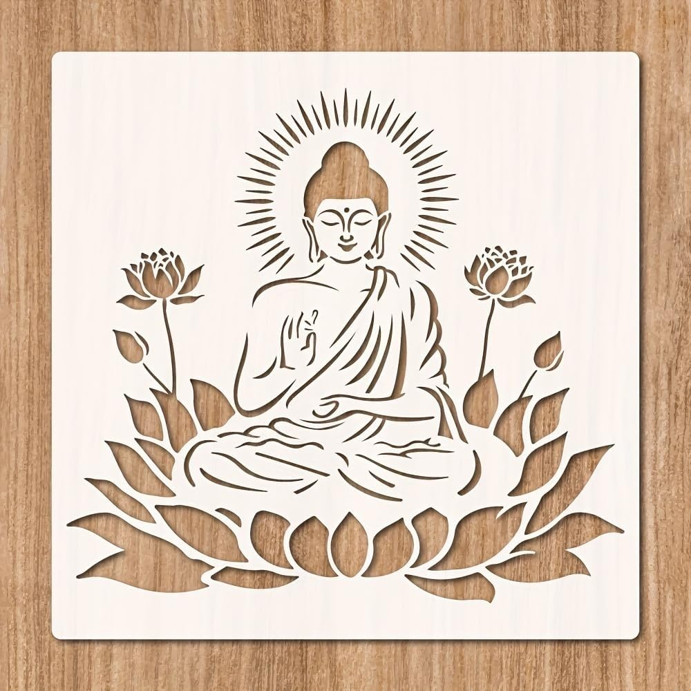Buddha Meditation Lotus Stencil 11.8 Inch | Reusable Mandala Buddha Stencil for Wall Painting