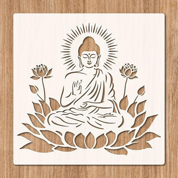 Buddha Meditation Lotus Stencil 11.8 Inch | Reusable Mandala Buddha Stencil for Wall Painting