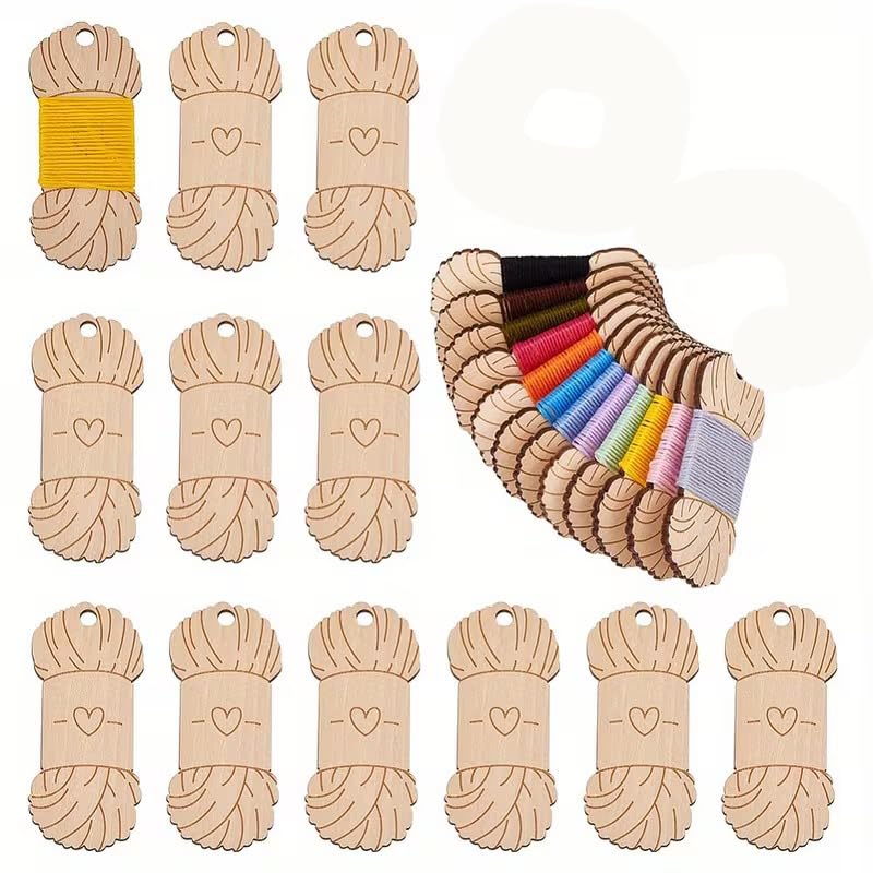 12 Pcs Wooden Blank Yarn Peg Set – Thread Winding Boards with Iron Ring for Knitting