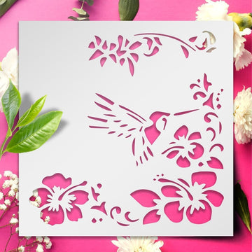 Hummingbird Logo Stencil – 5.5x5.5 Inch Reusable Plastic Stencil for Painting