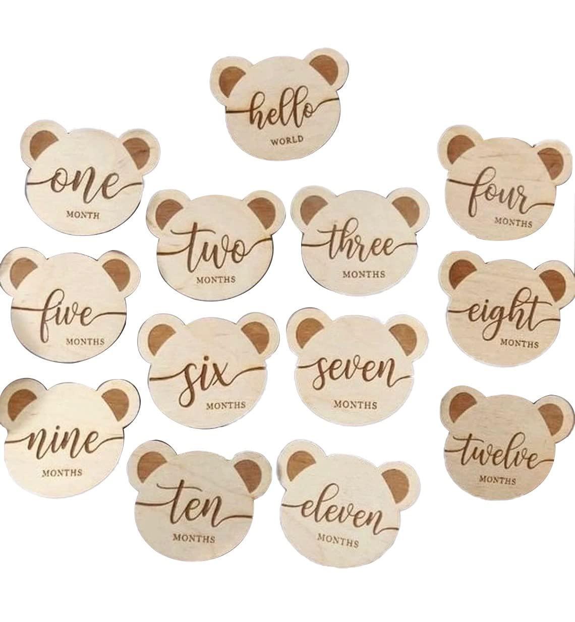 Haoser Teddy Bear Milestone Cards, Wooden Milestone Cards, Milestone, First Baby Milestones, Baby Shower Gift, Gender Neutral Gift - Haoser