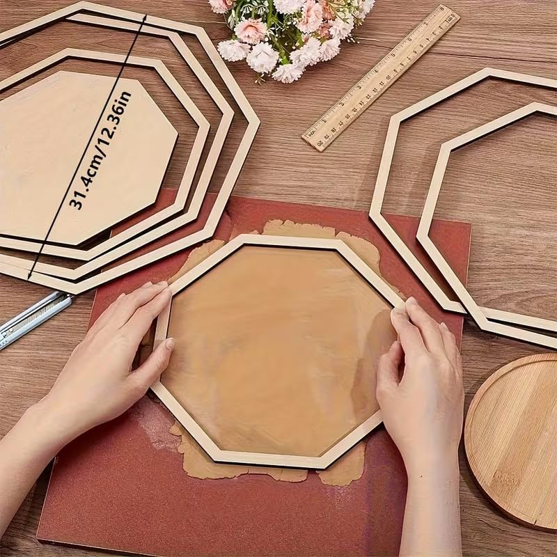 Set of 7 Octagonal Wooden Geometric Tracers (12.40 x 12.40 Inch)
