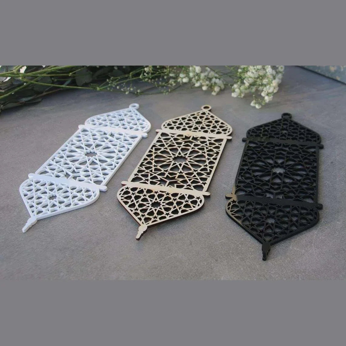 Haoser Ramadan Lanterns Unfinished Wooden Cutouts Ramadan Lamps Pack of 3 Ramadan Decors Ramadanwall Decors Ramadan Decor Mubarak Islamic Gift Islamic Wood Lanterns(11.8x4.5 in) - Haoser