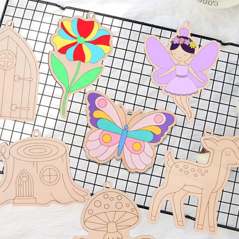 16 Pcs Wooden Fairy Ornaments for Crafts – Cartoon Fairy, Flower & Butterfly Cutouts