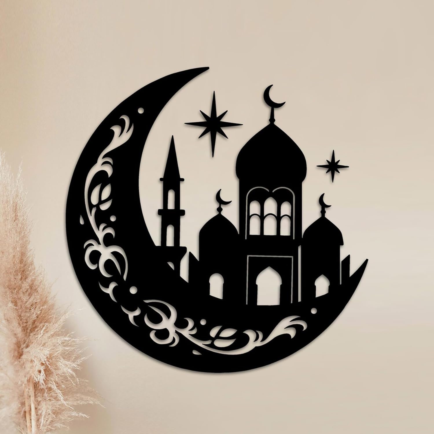 Islamic Wall Art Wooden Crescent Moon Mosque Design | Ramadan Eid Mubarak Home Decor
