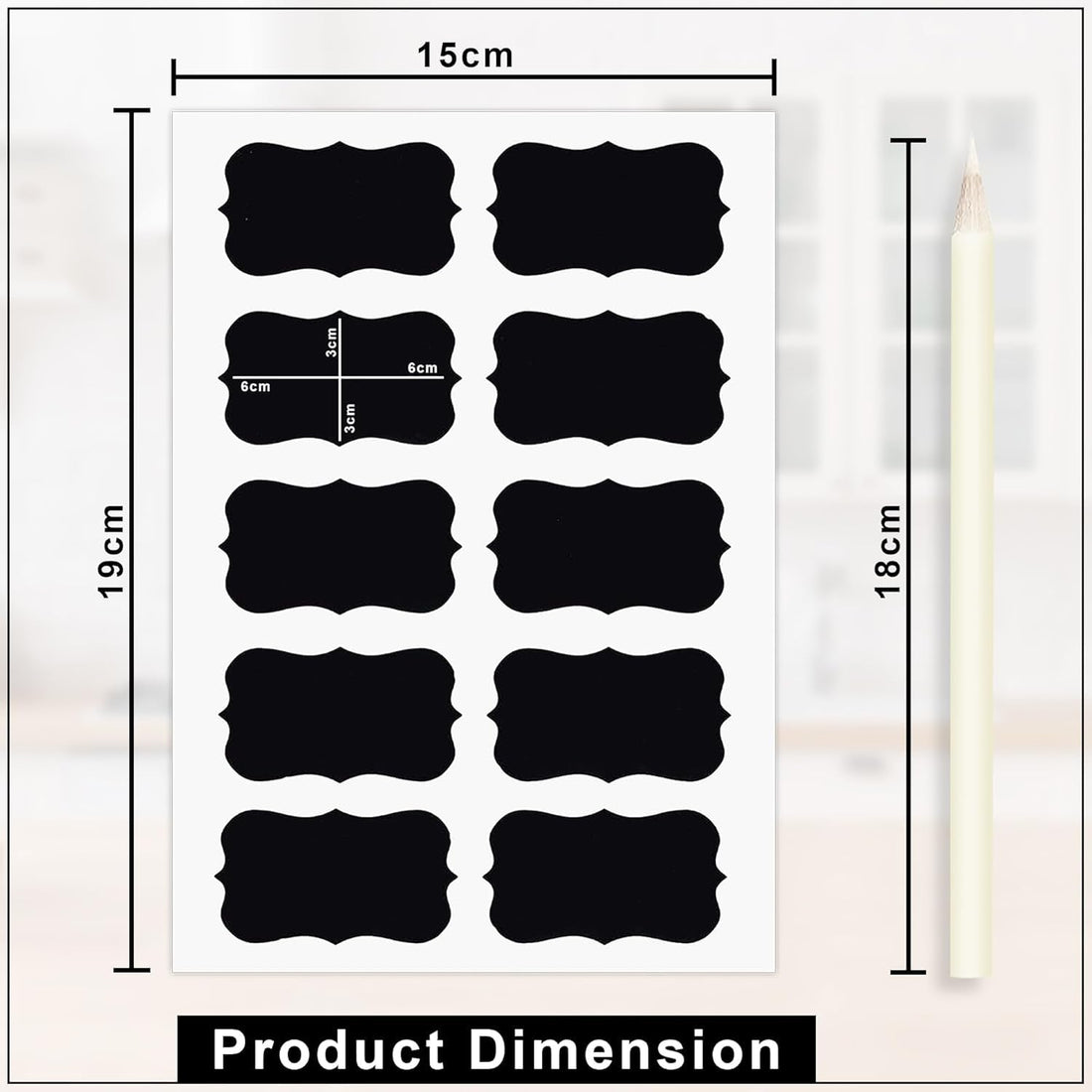 50 Pcs Waterproof Vinyl Black Label Stickers for Mason Jars, Glass & Plastic Bottles | 6x3 Inch Stickers with 1 White Chalk Pencil | Self-Adhesive Spice Pantry Labels