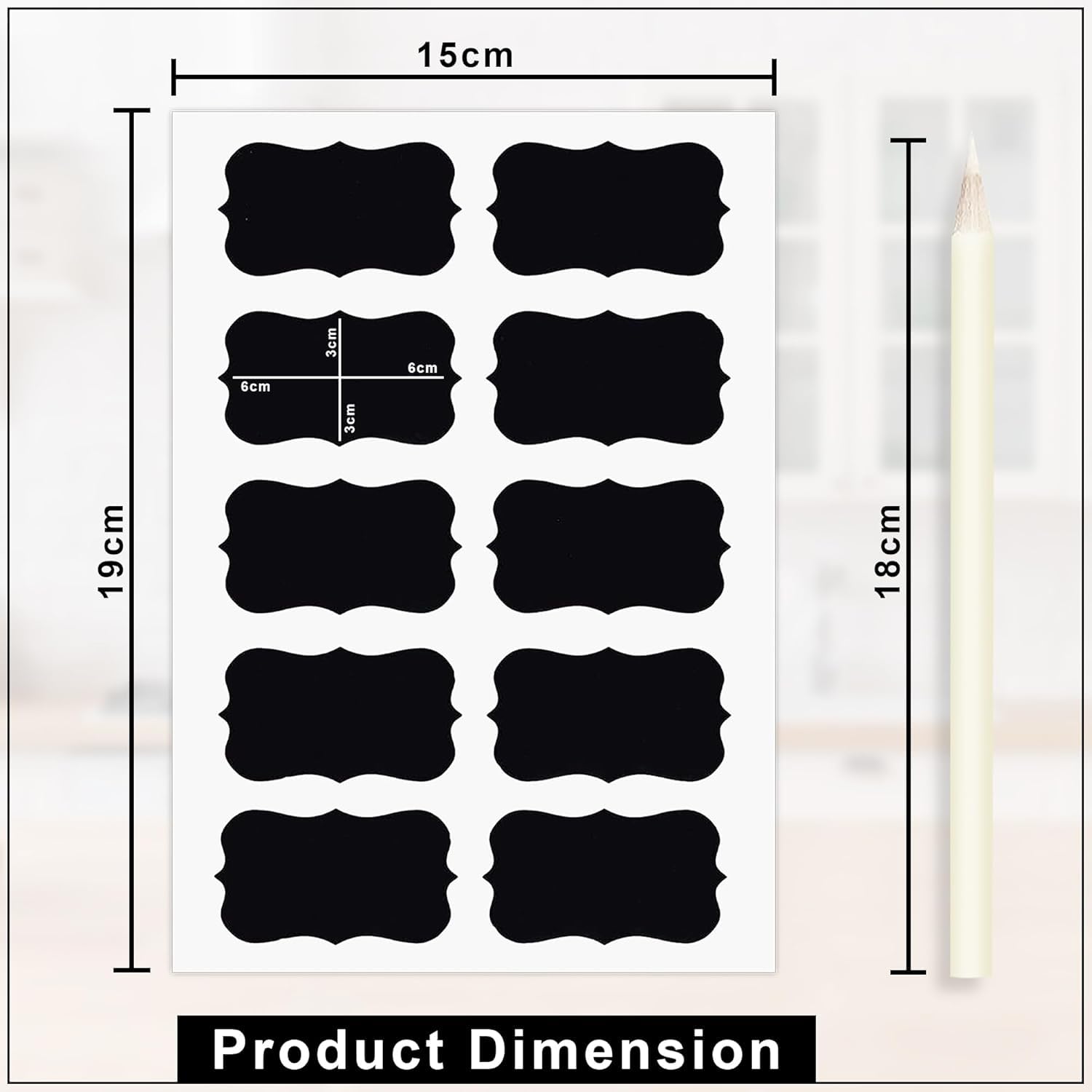 50 Pcs Waterproof Vinyl Black Label Stickers for Mason Jars, Glass & Plastic Bottles | 6x3 Inch Stickers with 1 White Chalk Pencil | Self-Adhesive Spice Pantry Labels