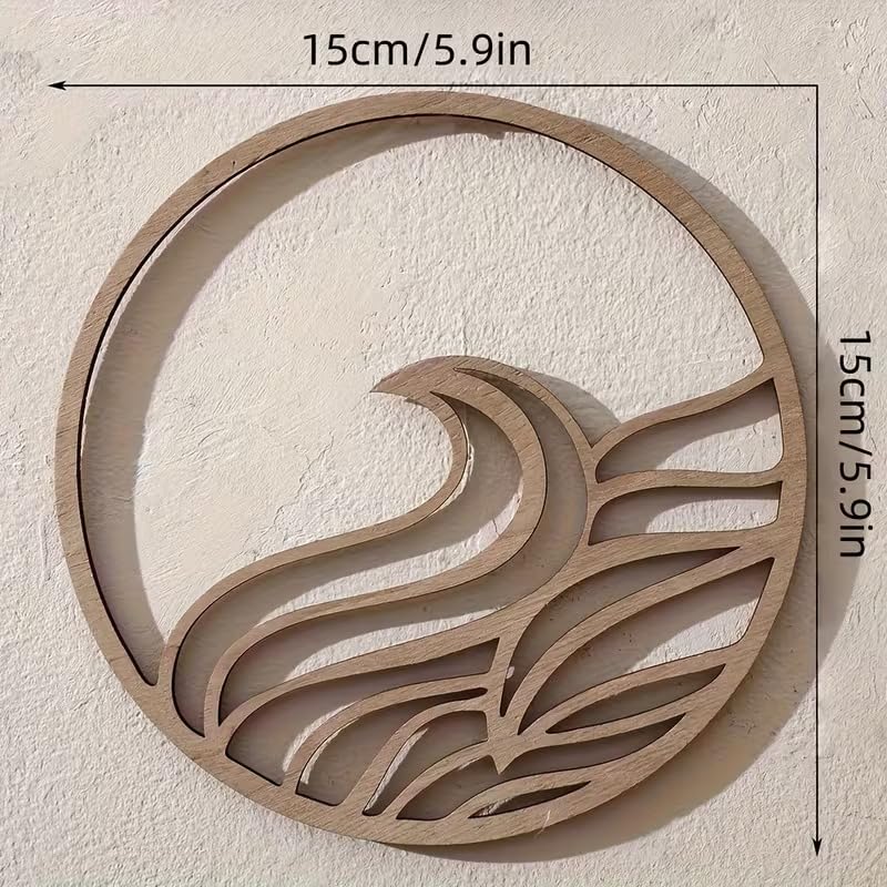 Set of 4 Bohemian Wooden Round Leaf Wall Decor | 2D Flat Decorative Wall Art Panels