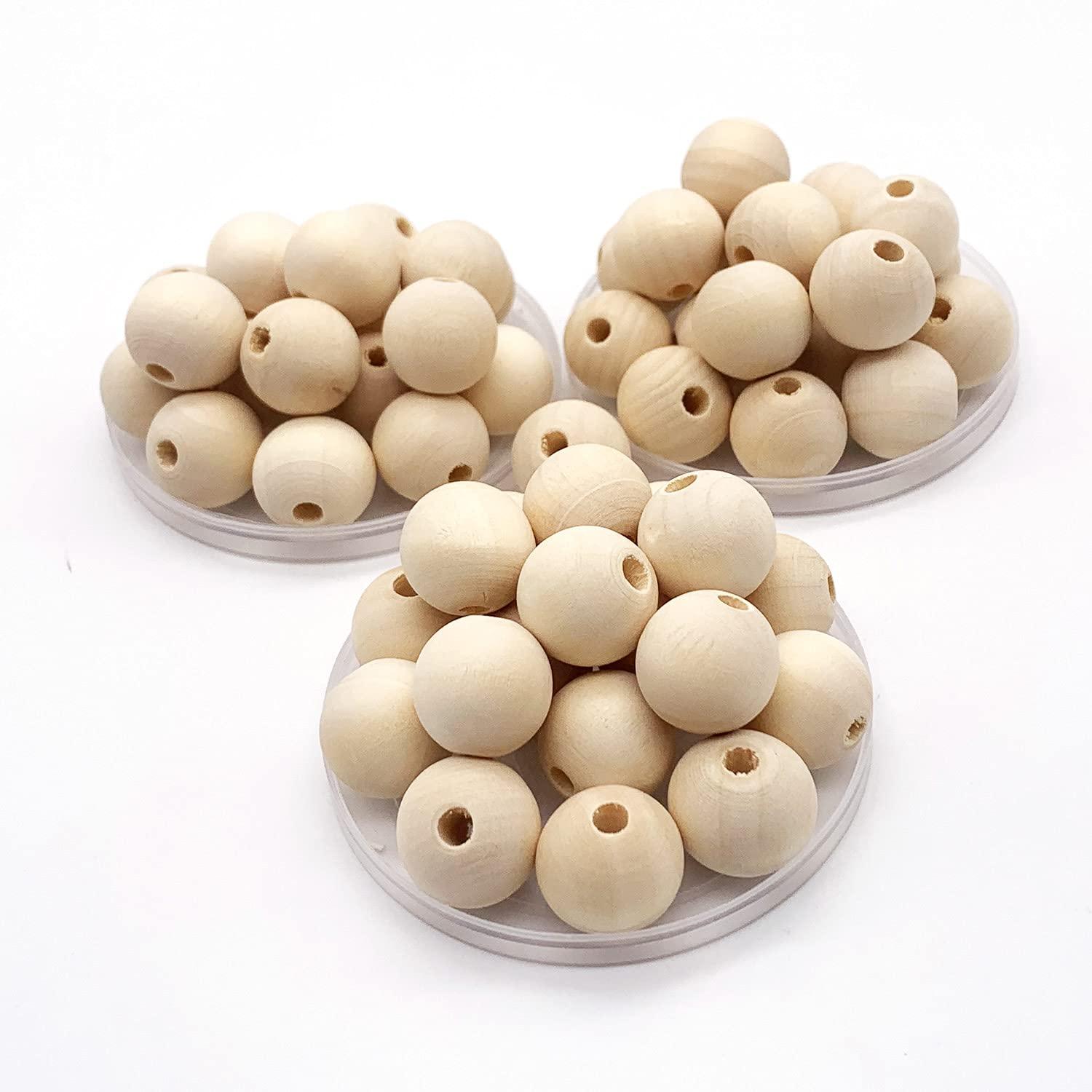 Aqueens 100pcs 14mm Wood Beads Unfinished Round Wooden Loose Beads Natural Wood Spacer Beads for Craft Making