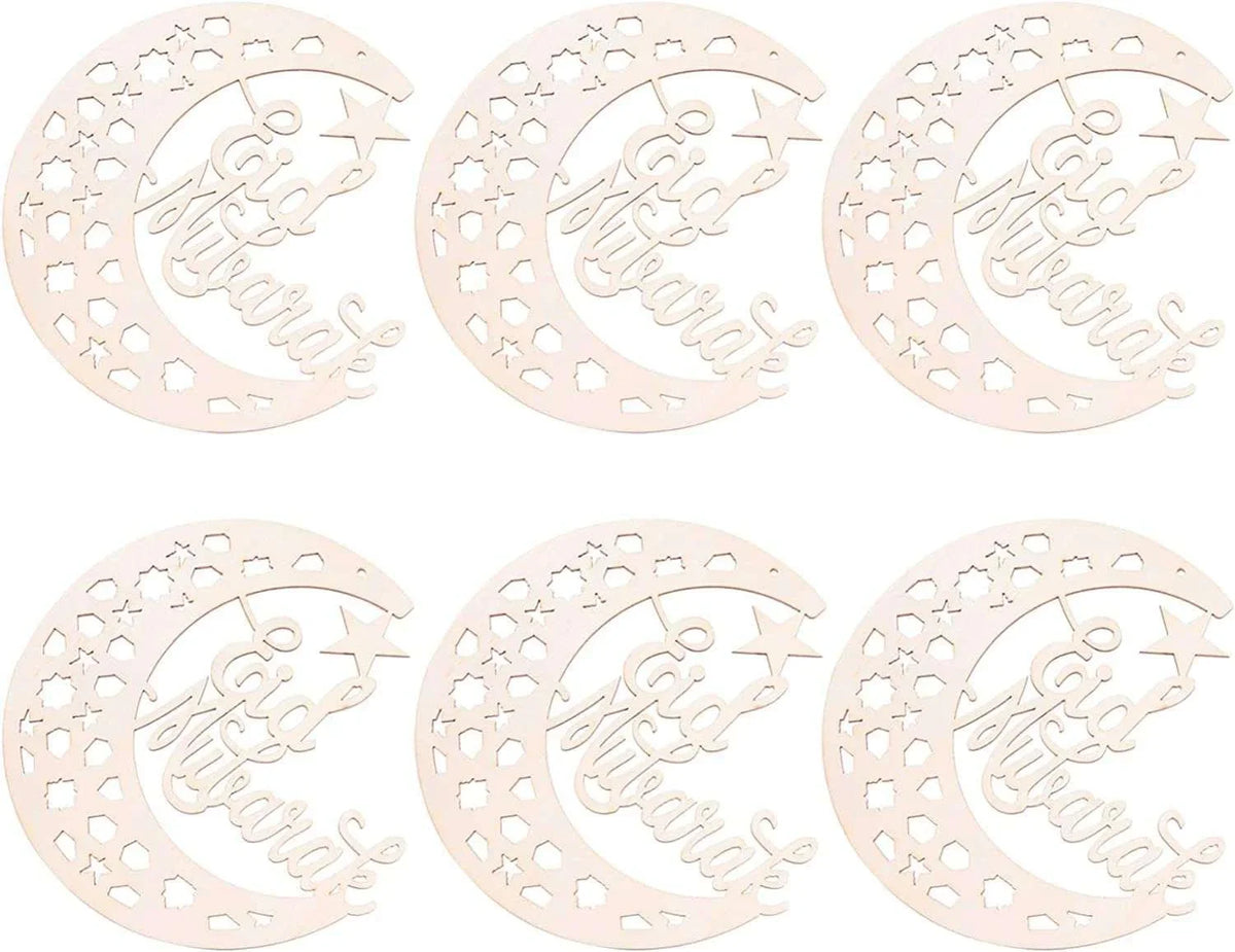 Haoser 4 Pack Ramadan Decorations for Home -Eid Mubarak Hanging Ornaments, Eid Mubarak Ornaments Slices Crescent Moon Shape Pendant for Ramadan Festival DIY Craft Home Decoration - Haoser