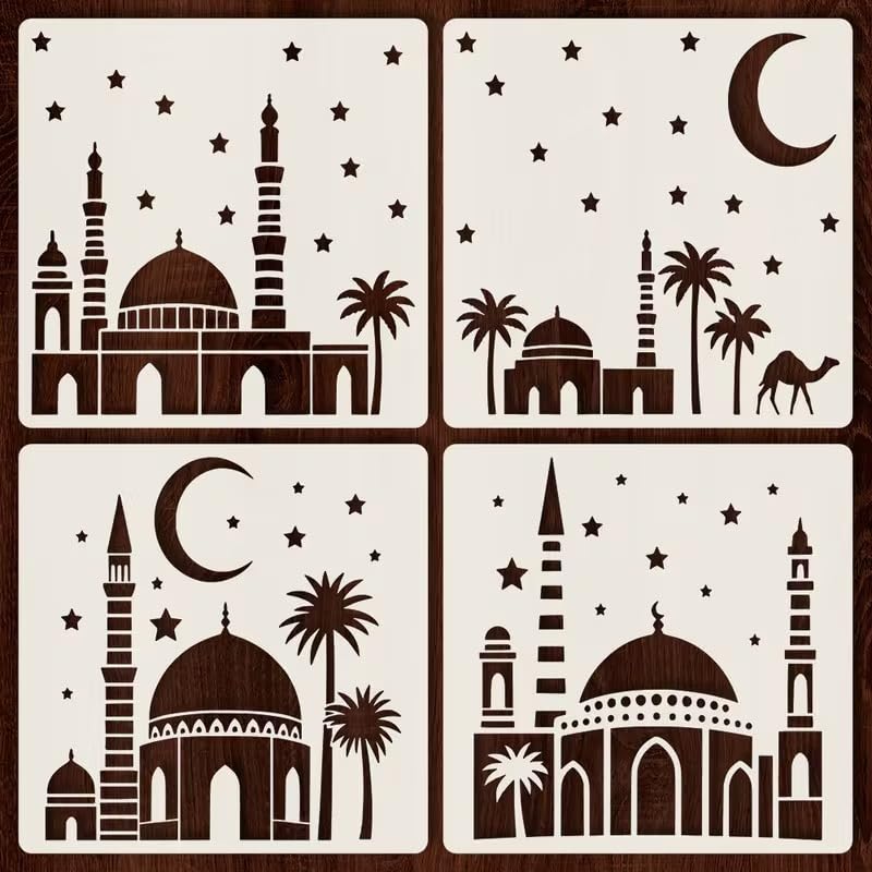 Islamic Stencil Templates | Mosque & Middle Eastern Pattern DIY Cutouts | Reusable PET Plastic Stencils for Ramadan Crafts
