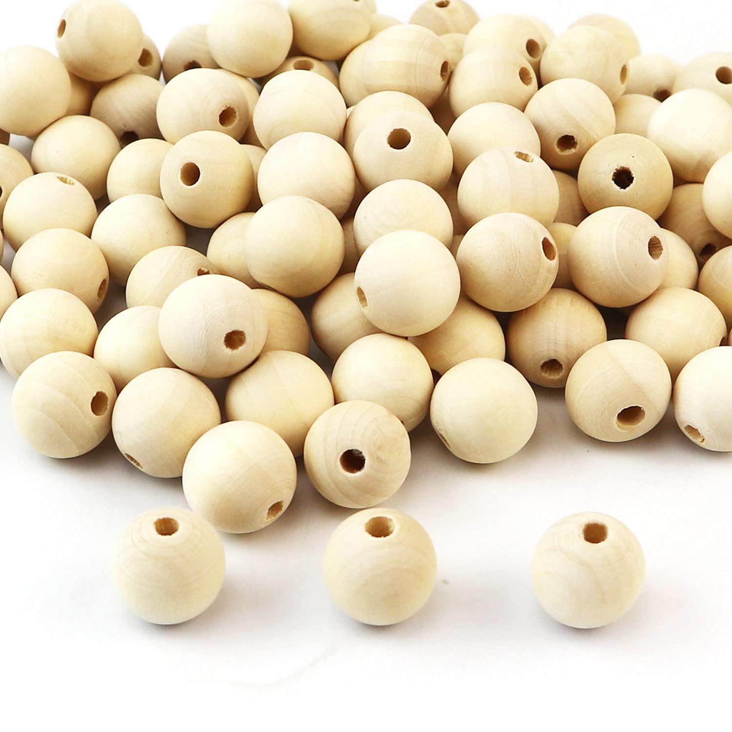 Aqueens 100pcs 14mm Wood Beads Unfinished Round Wooden Loose Beads Natural Wood Spacer Beads for Craft Making