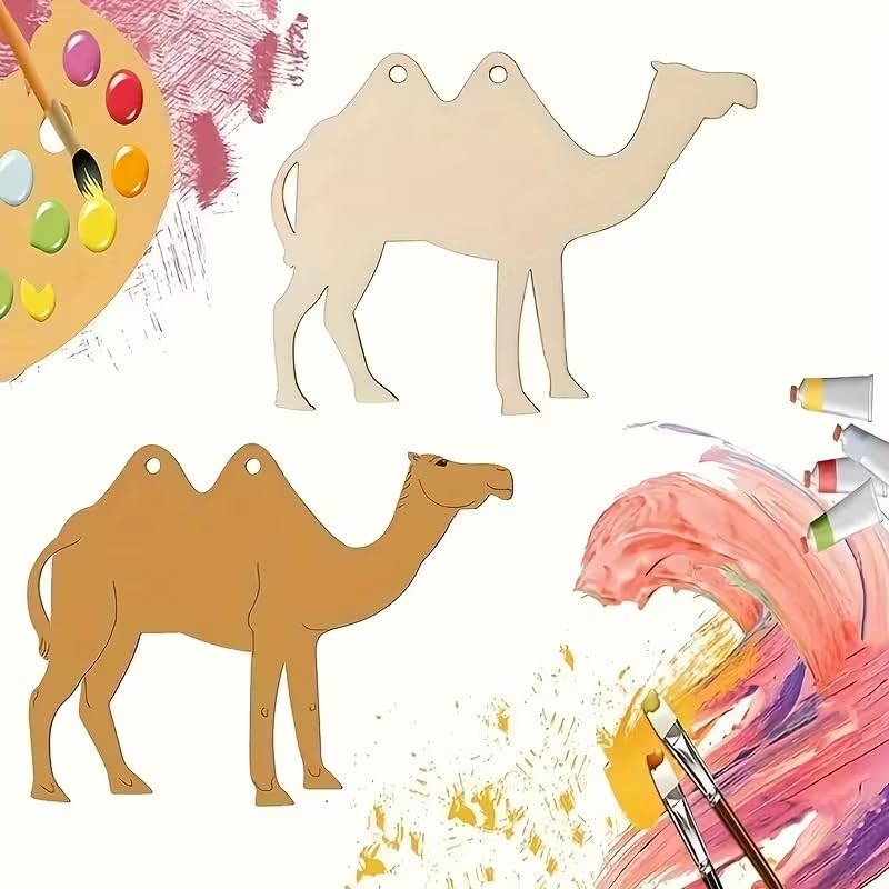 10-Pack Wooden Camel Cutouts – Unfinished Craft Shapes for DIY Projects