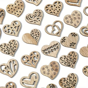 50 Pcs Wooden Heart Shaped Cutouts, Unfinished Wood Pendants with Decorative Patterns, Wooden Heart Cutouts, Decorations itmas 1 Inch