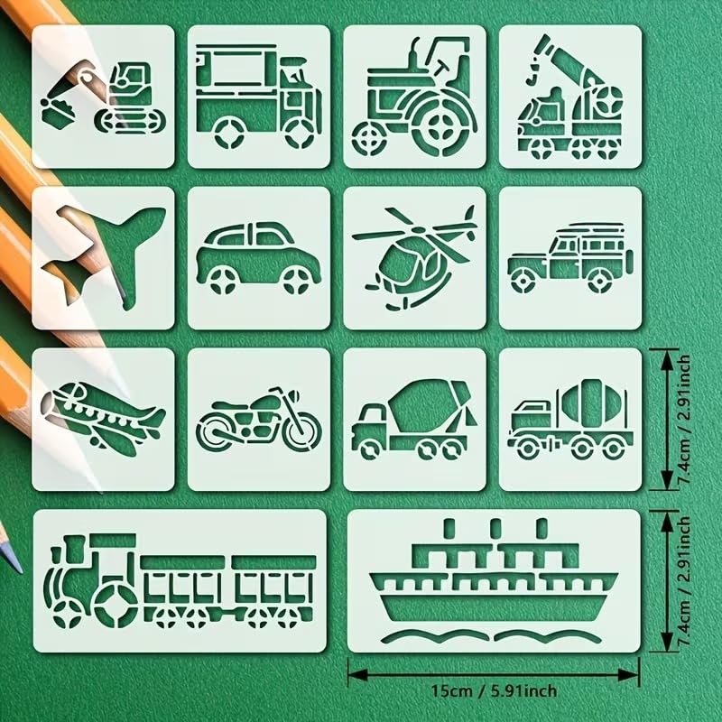 14 Pcs Vehicle Painting Stencil | Reusable Craft Stencils | Transport Vehicle Templates for Wall Painting