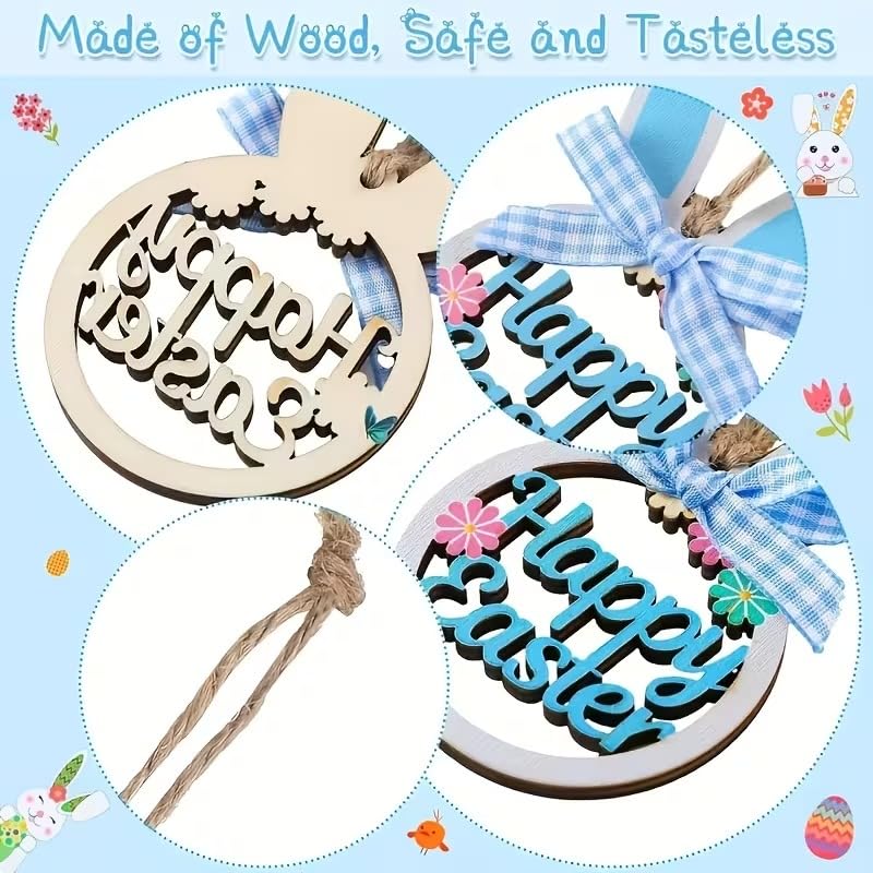 10 Pcs DIY Wooden Easter Egg Ornaments for Painting – 3 Inch Blank Easter Egg Rabbit Cutouts