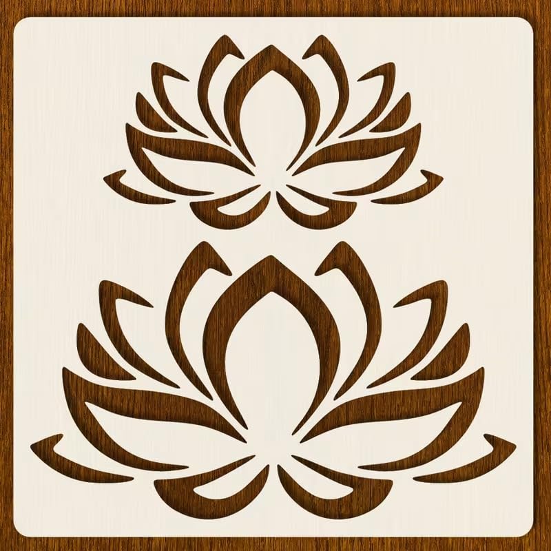 Lotus Stencil Template 6x6 Inch | Oriental Floral Lotus Design | DIY Craft Hollow Board for Painting