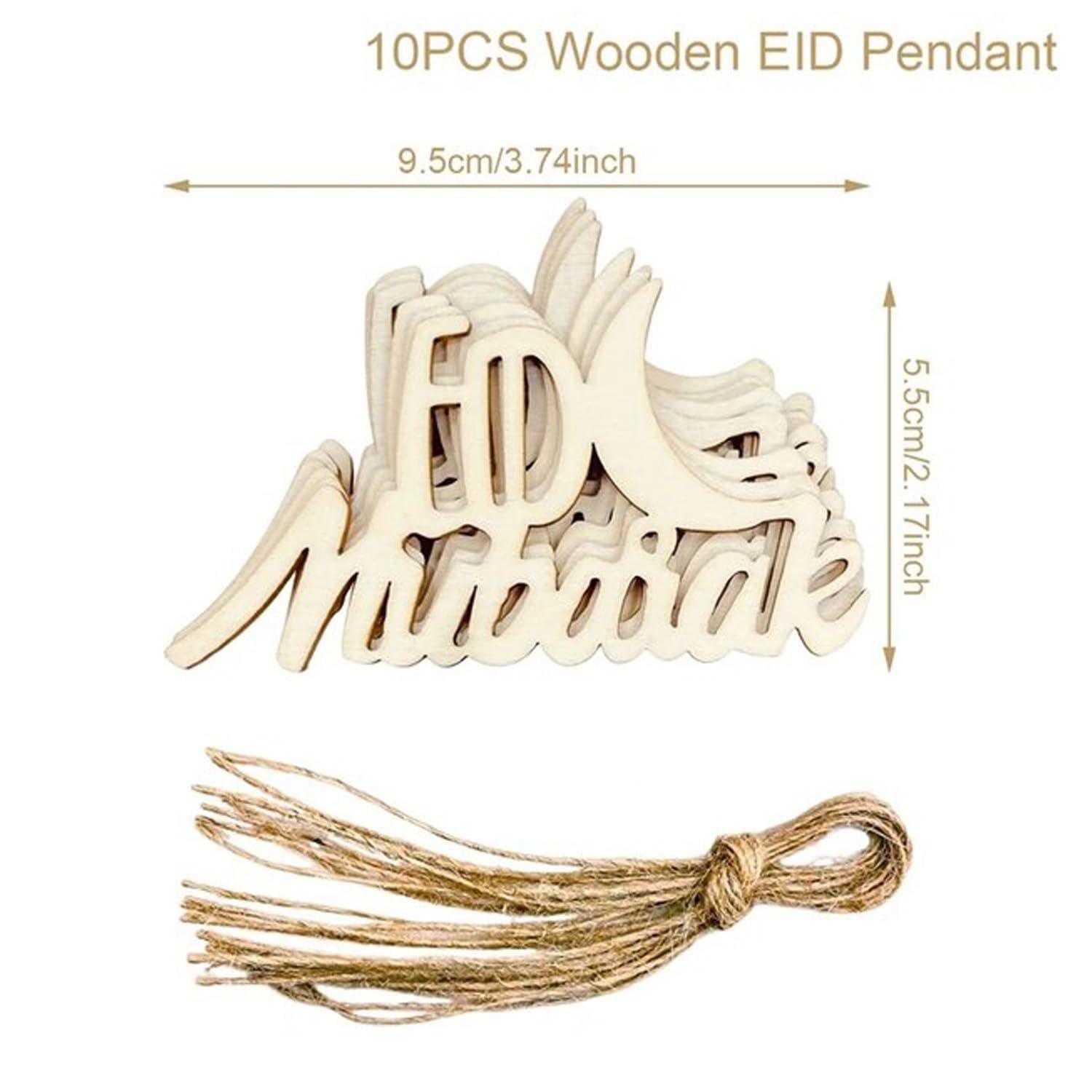 Haoser Set of 10 Eid Special Wooden Pendants, Islamic Festival Decorations, Crescent Moon and Star Design, Handcrafted Eid Mubarak Gifts, Wooden Eid Ornaments, Ramadan and Eid Home Decor - Haoser