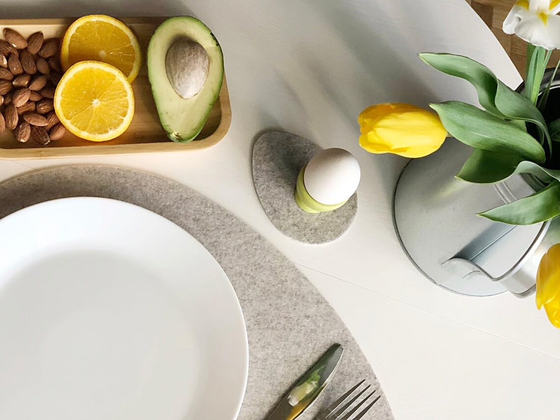 Set of 6 Oval Felt Coasters – Egg Shape Oatmeal Coasters | 3.5 x 5.5 Inch, Drink Coasters for Table, Coffee Mugs, Cups & Furniture Surface Protection