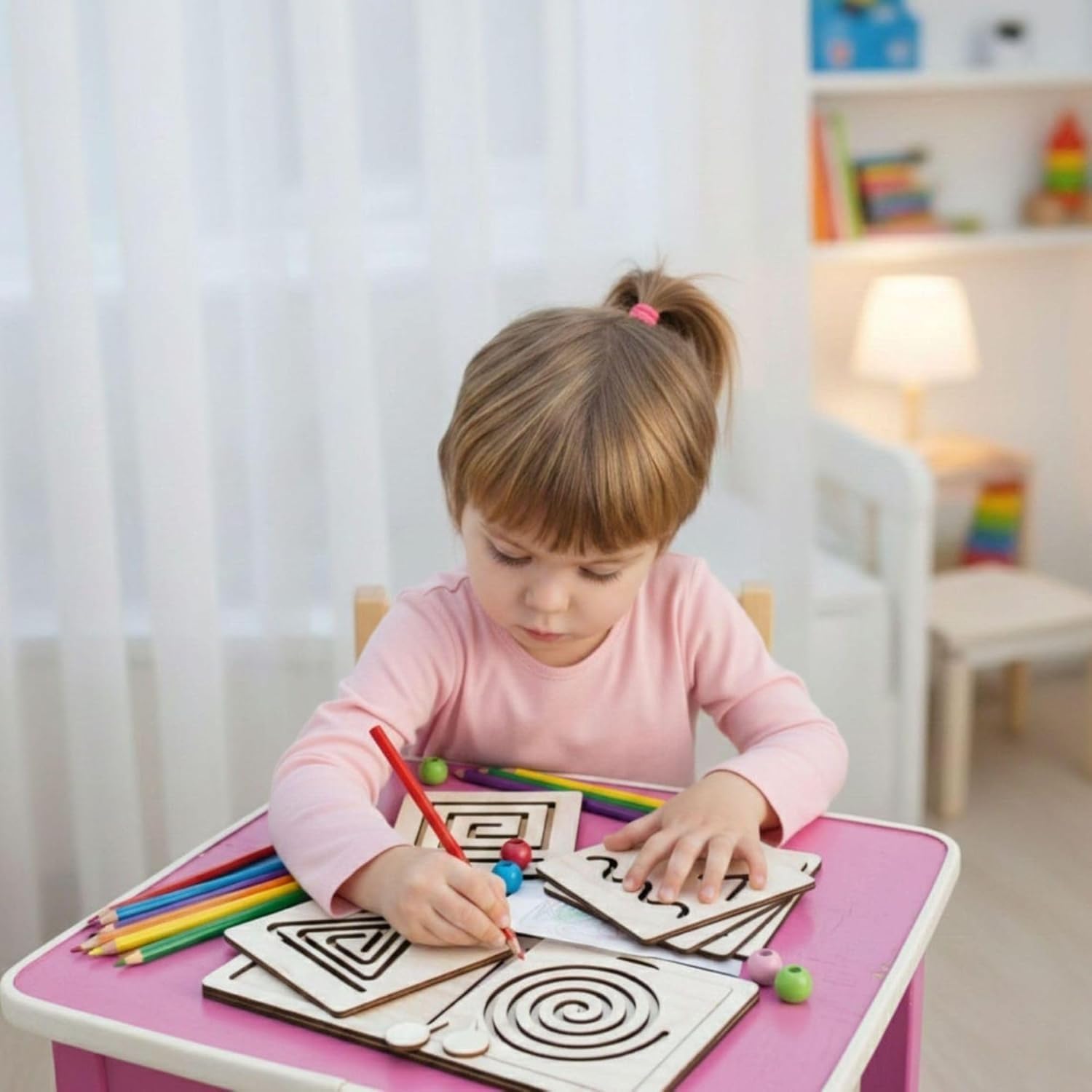 4 Pcs Montessori Wooden Tracing Board Set for Kids | 6 x 6 Inch Pre-Writing Practice Boards