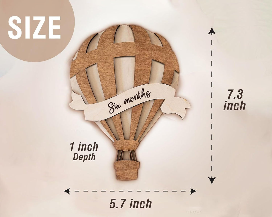 Hot Air Balloon Baby Milestone Plaque | 7.3 x 5.7 Inch Wooden Interchangeable Monthly Milestone