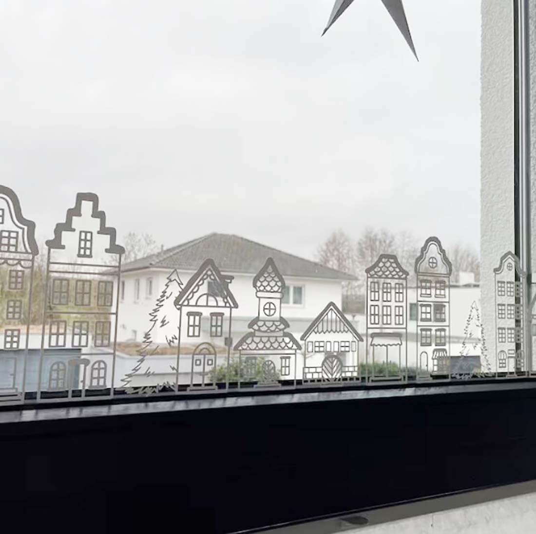 4 Pcs Christmas Window Stencils | Large Reusable Xmas Village House