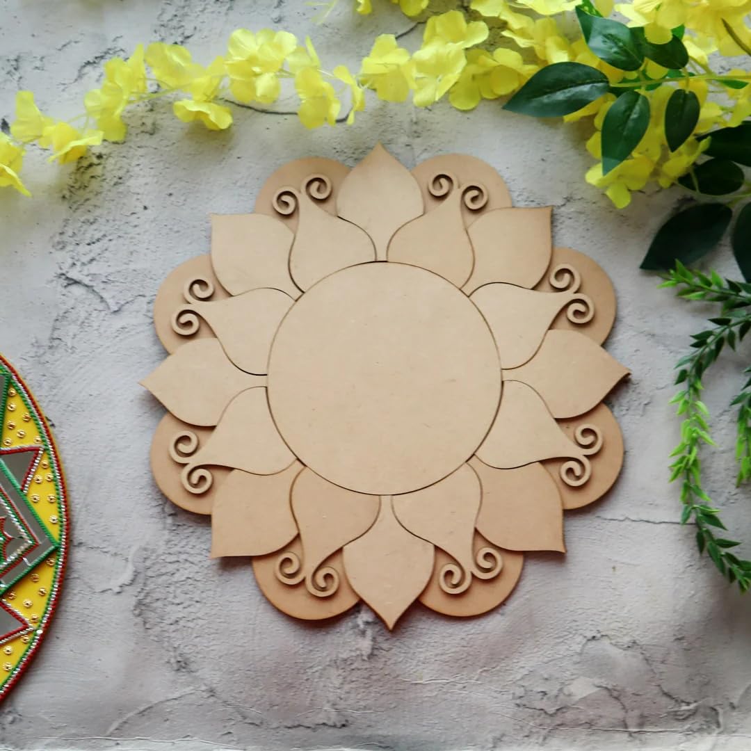 Wooden MDF Rangoli 10x10 Inch | DIY Base for Diwali Decoration & Mandala Art | Unfinished Craft Board | MDF Rangoli for Painting