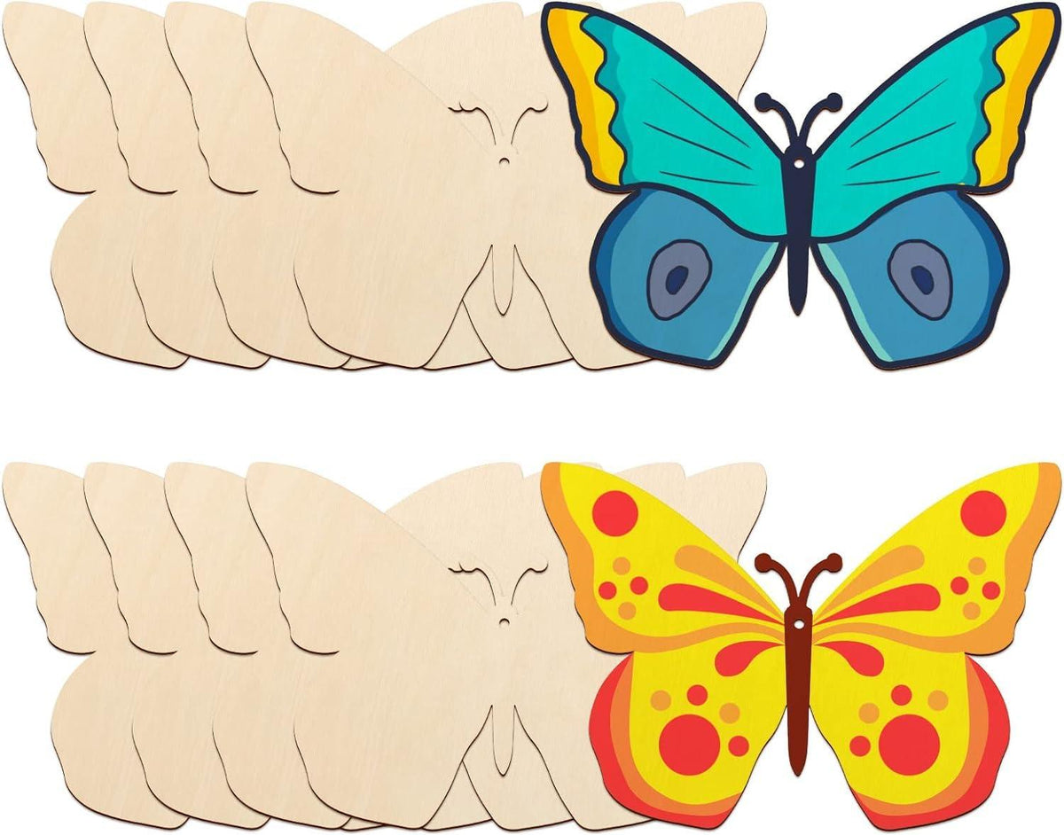 Curious Button 5 Pieces Unfinished Wooden 1Butterfly Style Hanging Ornament for DIY Home Decoration, MDF Cutouts, Perfect Wooden Cutouts for Home Decor, Charming Wooden Hanging Ornaments (4.92x7IN) - Haoser