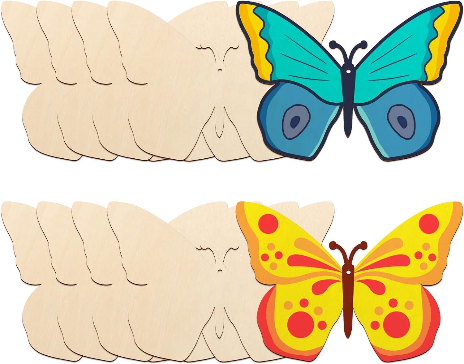Curious Button 5 Pieces Unfinished Wooden 1Butterfly Style Hanging Ornament for DIY Home Decoration, MDF Cutouts, Perfect Wooden Cutouts for Home Decor, Charming Wooden Hanging Ornaments (4.92x7IN) - Haoser