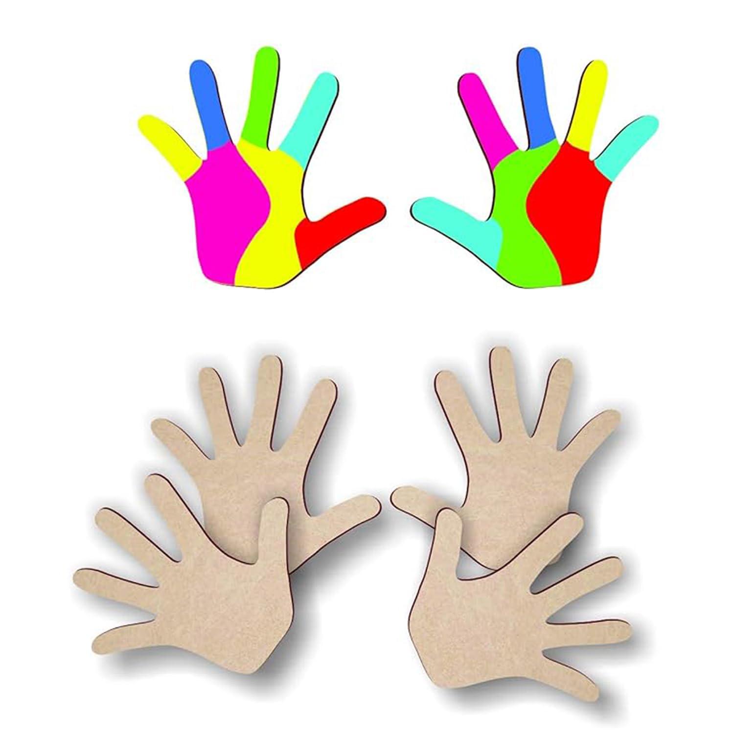 Curious Button Kids Holi Party Kids Painting Home DIY Crafts Decorations Supplies, Unfinished Wooden Hand Palm Cutouts for Holi Decoration (10 Pcs) - Haoser