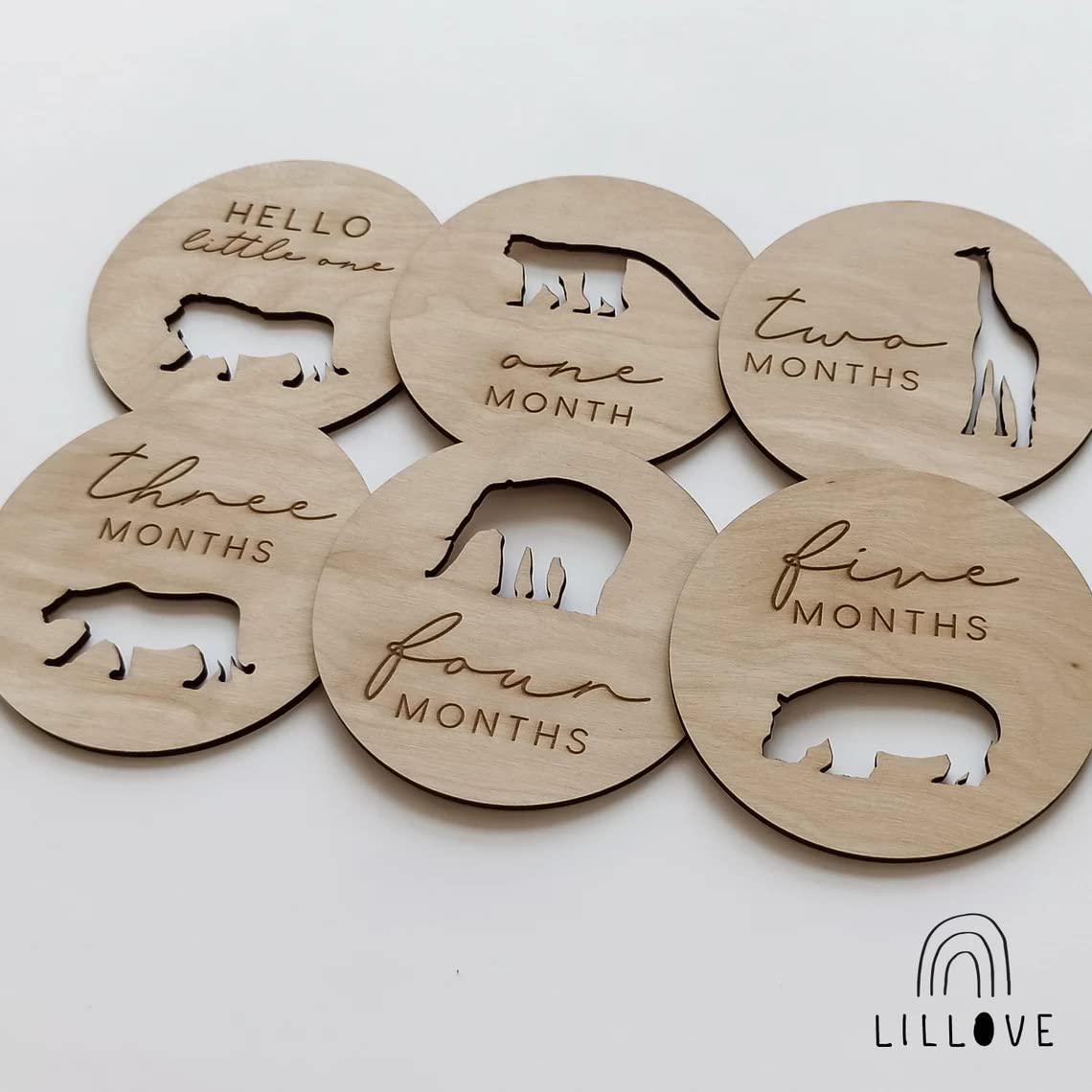 Haoser Baby Milestone Cards, Newborn Photography Plaque, Wood Monthly Milestones for Baby Photos, Wooden Baby Gifts, Baby Shower Gift, Gender Neutral Gift - Haoser