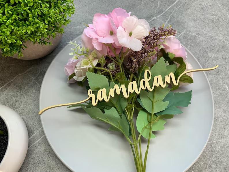 Haoser Wood Cutout Table Place Card Gather Wood Word Table Decorations, Blessings Place Cards Elegant Islamic Event Decor for Weddings, Parties, and Special Occasions - Haoser