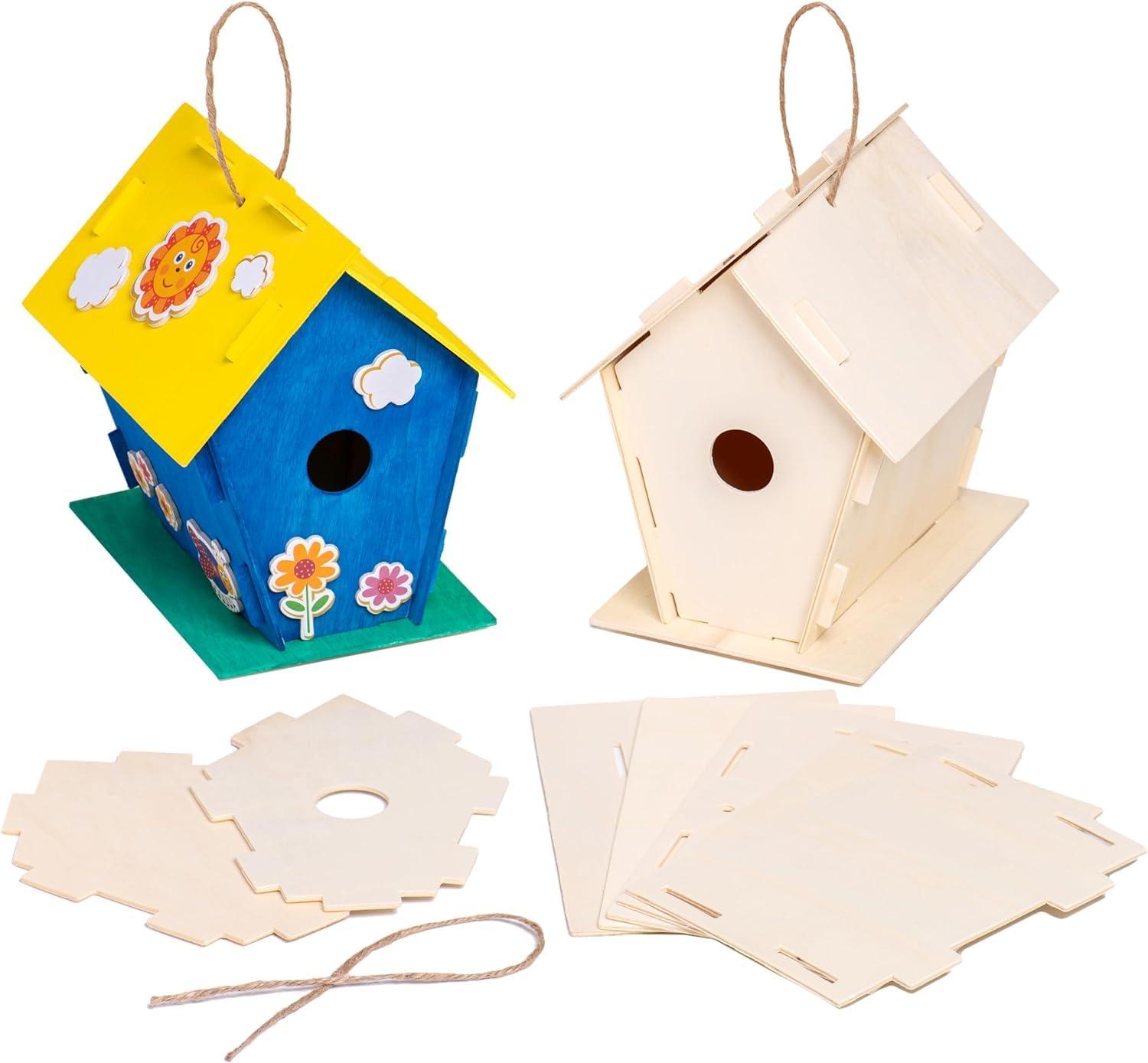 Haoser DIY Wooden Birdhouses - Creative Arts and Crafts Set for Kids and Adults - Unfinished Wood Birdhouse Kits with Paint kit, Brushes- Build Your Own Bird Houses-Pack of 2 - Haoser