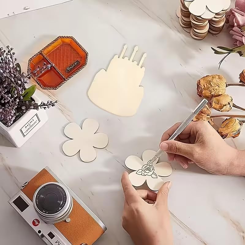 10 Pcs Pine MDF Wooden Birthday Cake Shape Decorations for DIY Painting & Graffiti Art, Hanging Birthday Wedding Party Ornaments for Christmas, New Year & Family Gatherings, 4 x 2.7 Inch